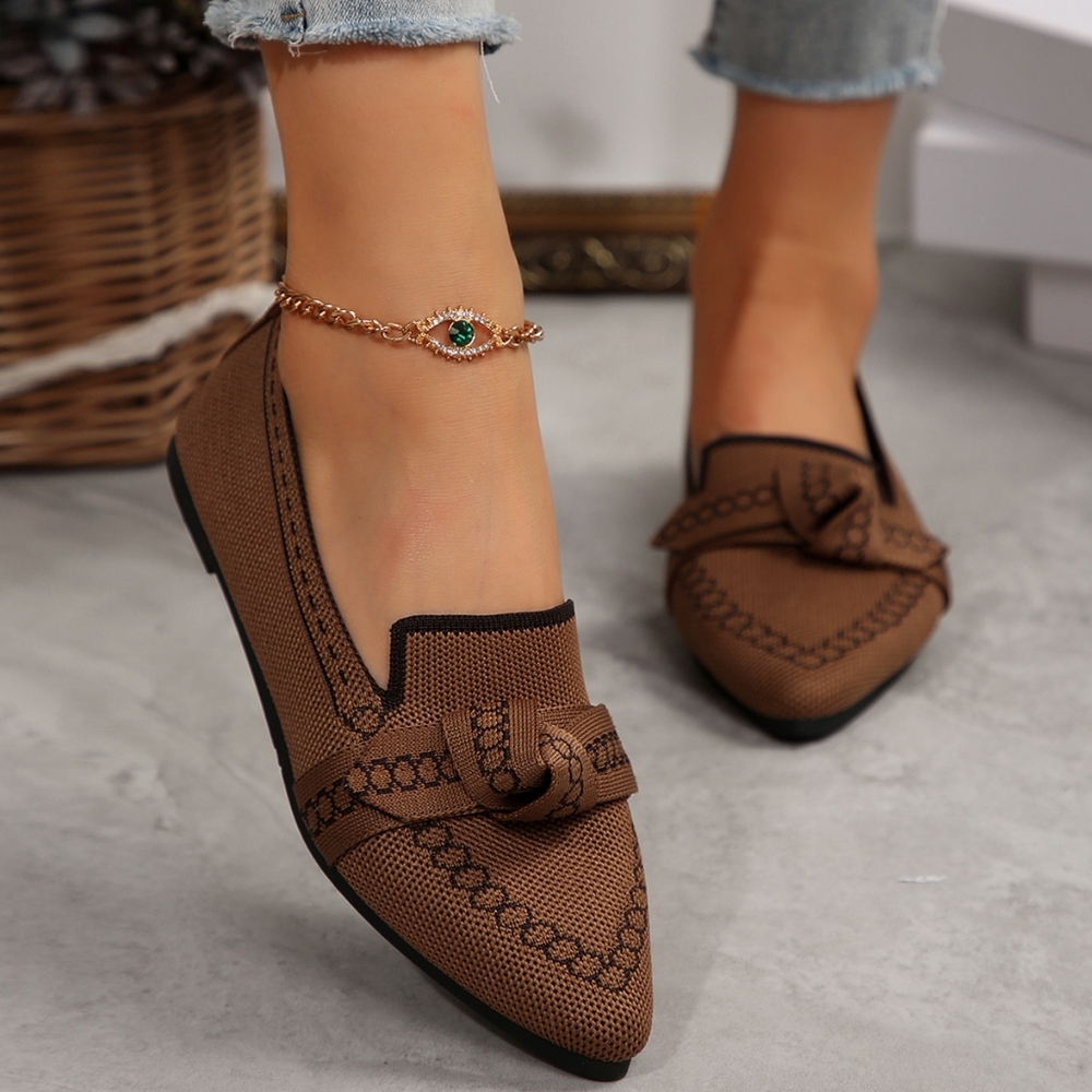 Knitted Slip-On Loafer Flats with Bow